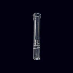 A clear glass tube with a black background.