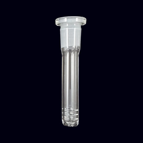 A clear glass tube with two different types of caps.