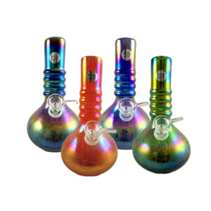 8” soft glass bong with a fat bottom and glitter color pattern