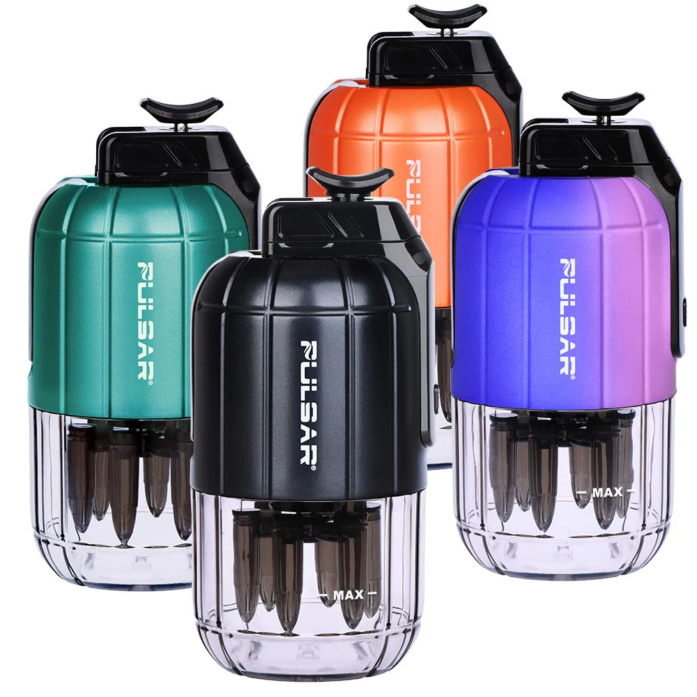 Pulsar Dabtron 2.0 electric dab rig in Black, Orange, Teal, and Blue Pink Thermo finishes