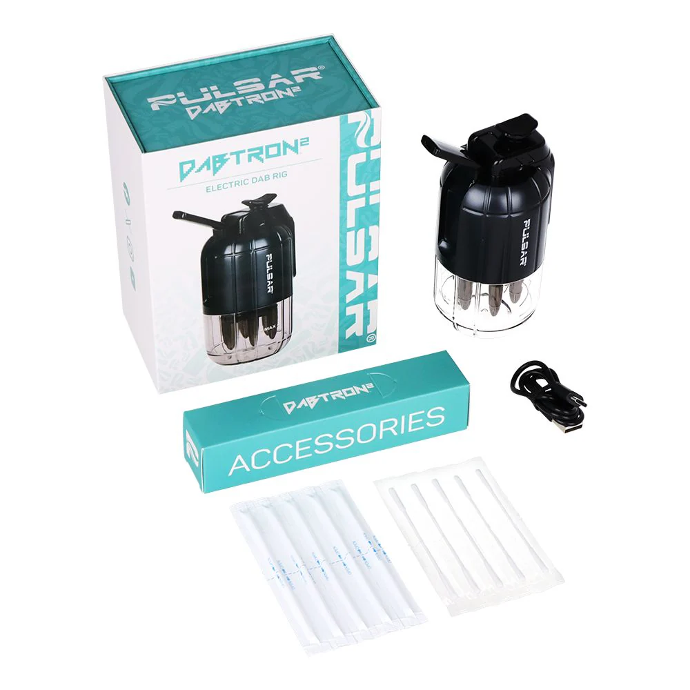 Pulsar Dabtron 2.0 electric dab rig with box, accessories, charging cable, and components