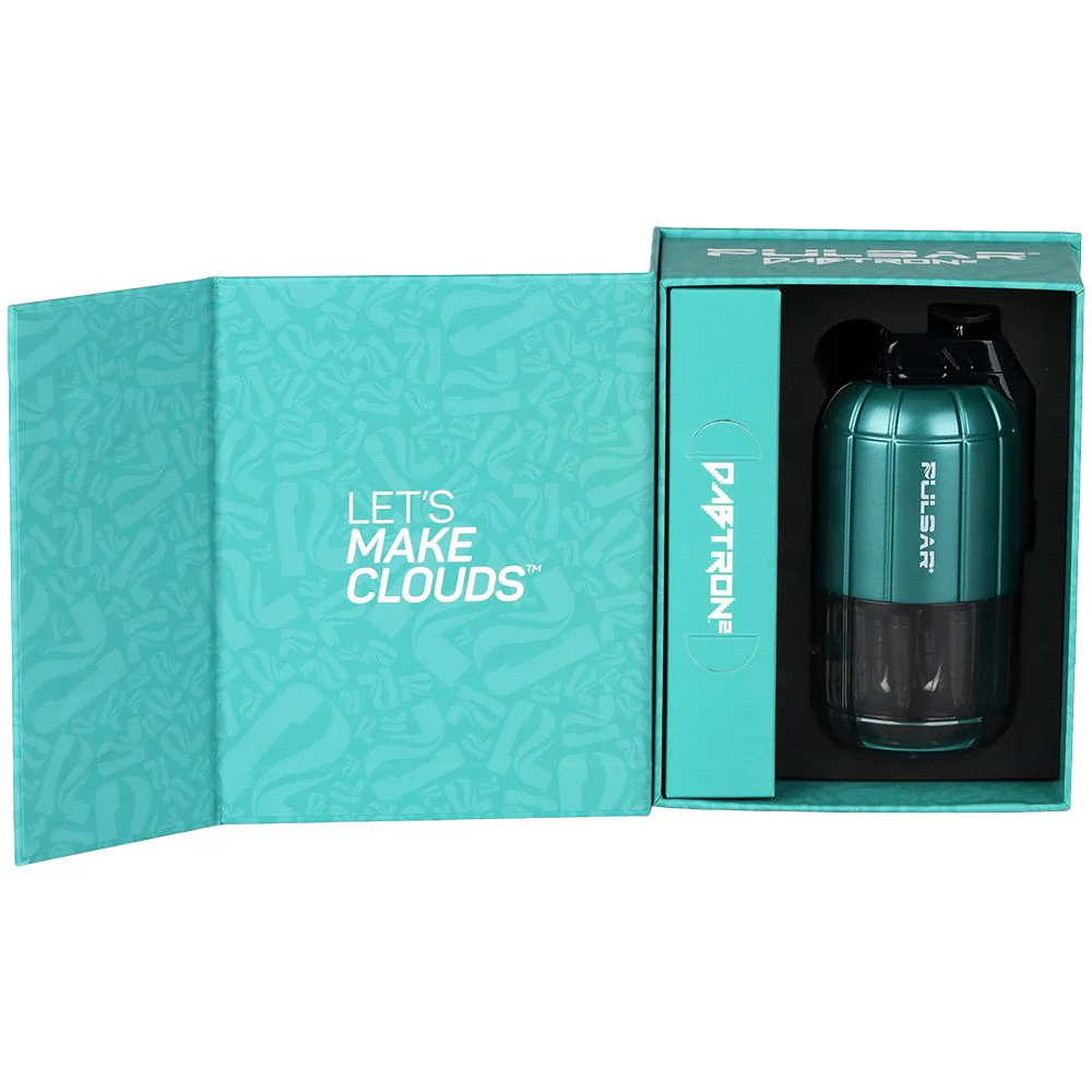 Pulsar Dabtron 2.0 teal electric dab rig displayed inside open retail packaging
