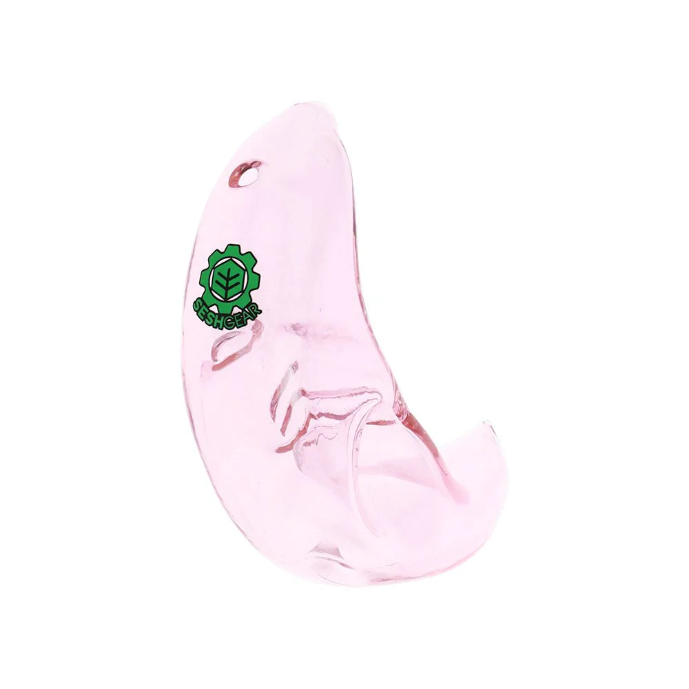 SeshGear Over The Moon pink glass hand pipe carb hole view