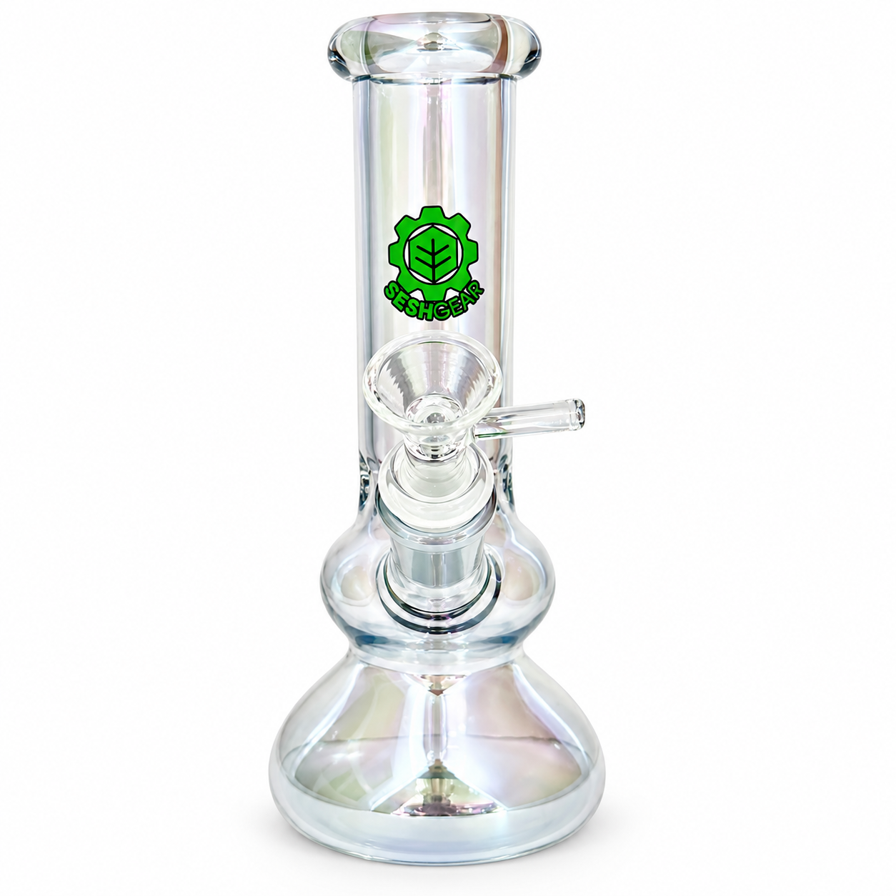Seshgear Double Bubble 8-inch electroplated water pipe in Clear front view